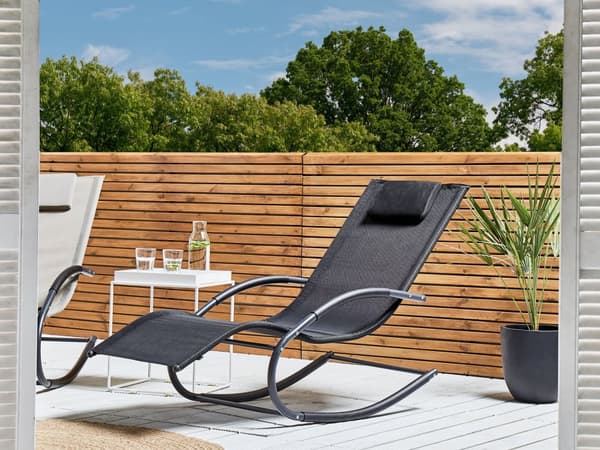 Aurinkotuoli musta 60 x 90 x 155 cm teräs tekstiilikuitu keinuva tyyny UV-kestävä