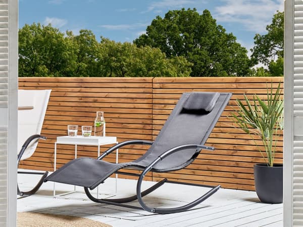Aurinkotuoli harmaa 60 x 90 x 155 cm teräs tekstiilikuitu keinuva tyyny UV-kestävä