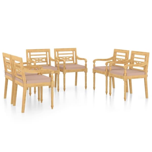 vidaXL Bataviastolar med dynor 6 st massiv teak