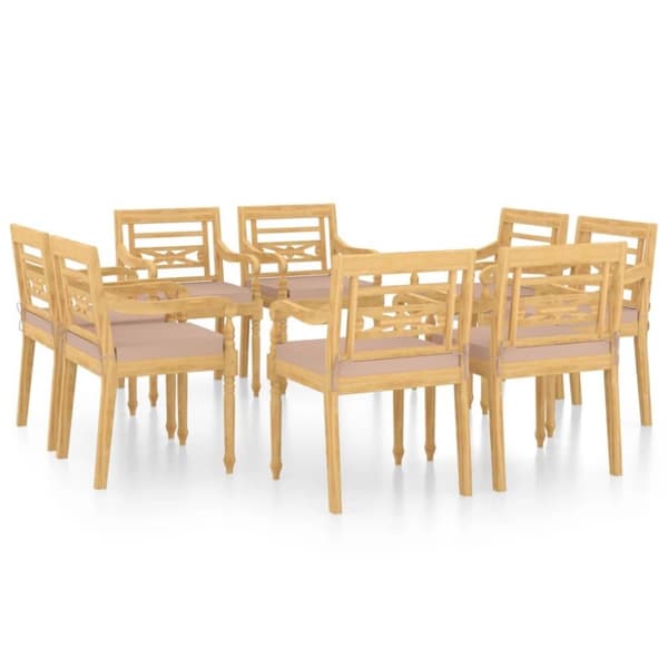 vidaXL Bataviastolar med dynor 8 st massiv teak