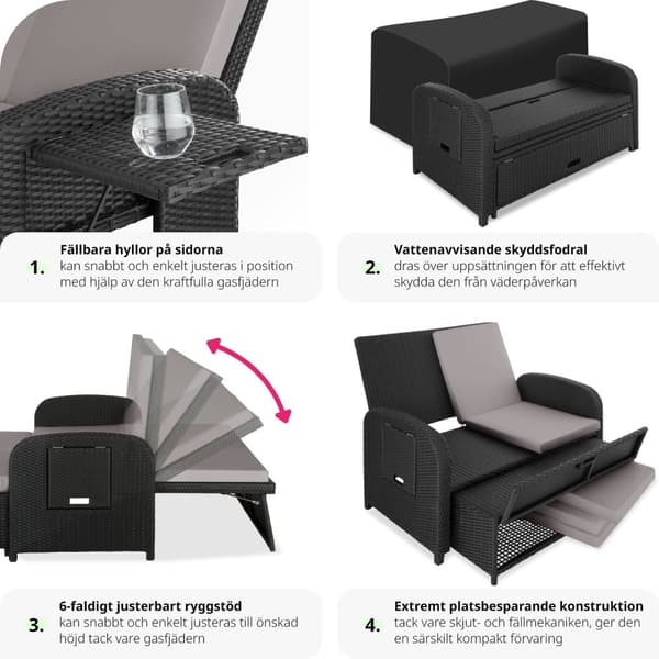 Loungesoffa Kreta i konstrotting, inklusive skyddsöverdrag - svart/grå