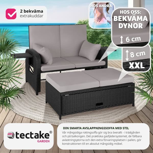 Loungesoffa Kreta i konstrotting, inklusive skyddsöverdrag - svart/grå