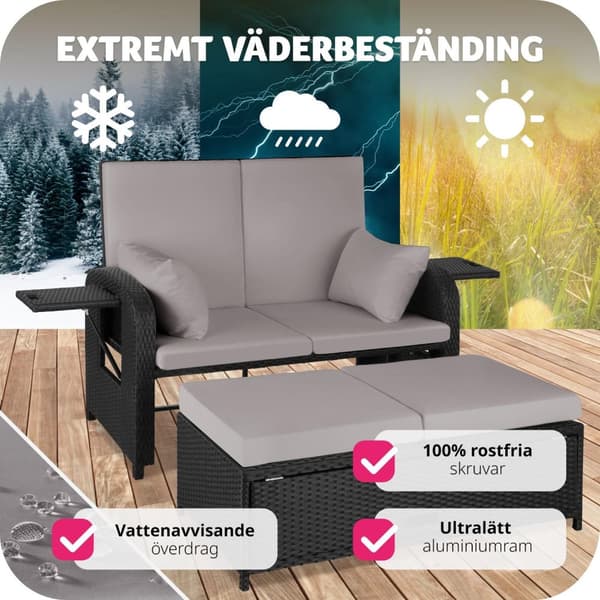 Loungesoffa Kreta i konstrotting, inklusive skyddsöverdrag - svart/grå