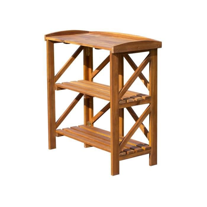 Fällbar serveringsvagn för akacia med bricka - 40x82x84 cm - FSC-trä - Naturlig träfärg