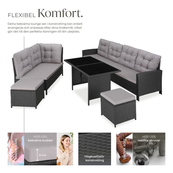 Loungeset/Loungegrupp Barletta i konstrotting - svart