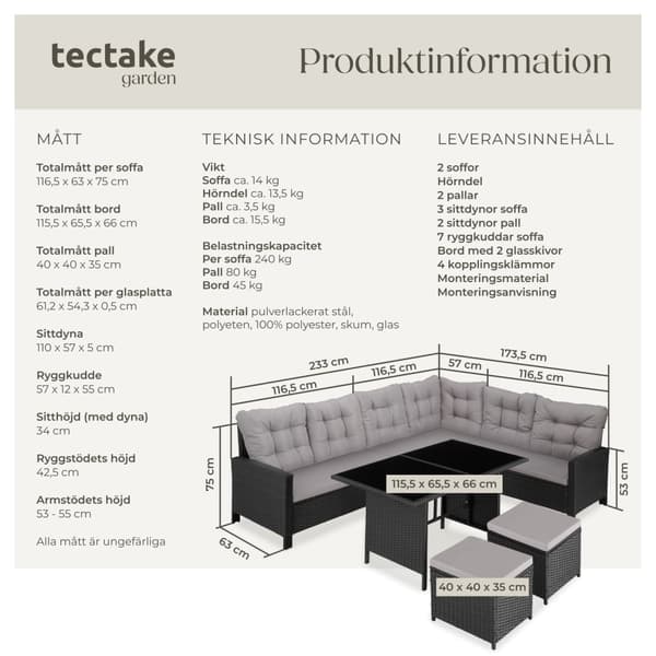 Loungeset/Loungegrupp Barletta i konstrotting - svart