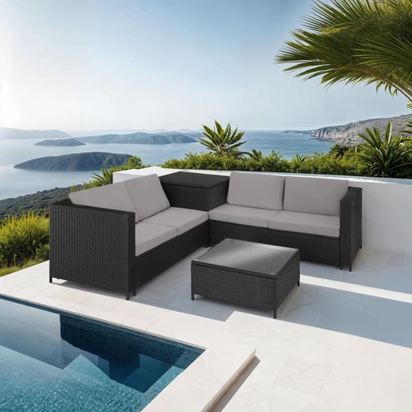 Loungeset/Loungegrupp Siena i konstrotting - svart/grå