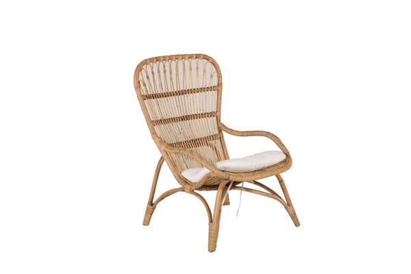 Ella lounge chair med fotskammel natur, offwhite.