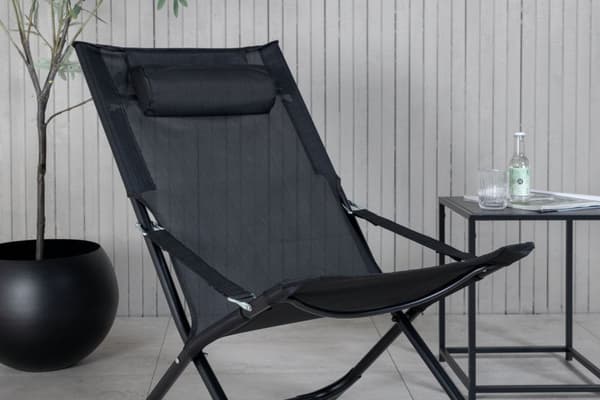 2 x Seville hage loungestol, strandsol foldbar svart .