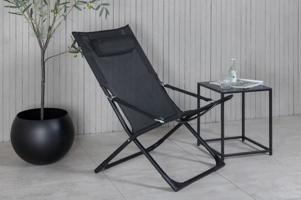 2 x Seville hage loungestol, strandsol foldbar svart .