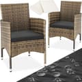 Miniatyrbillede 1 af 8: 2 polyrattan havestole + hynder med 2 sæt betræk - natur/mørkegrå