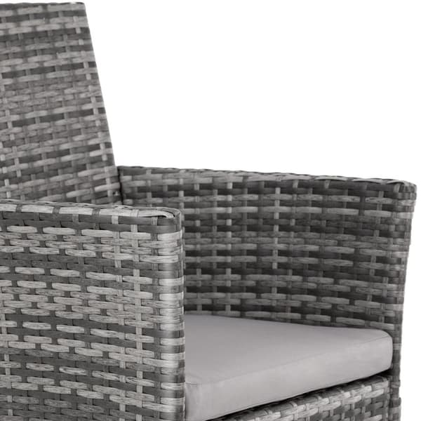 2 polyrattan havestole + hynder med 2 sæt betræk - grå/lysegrå