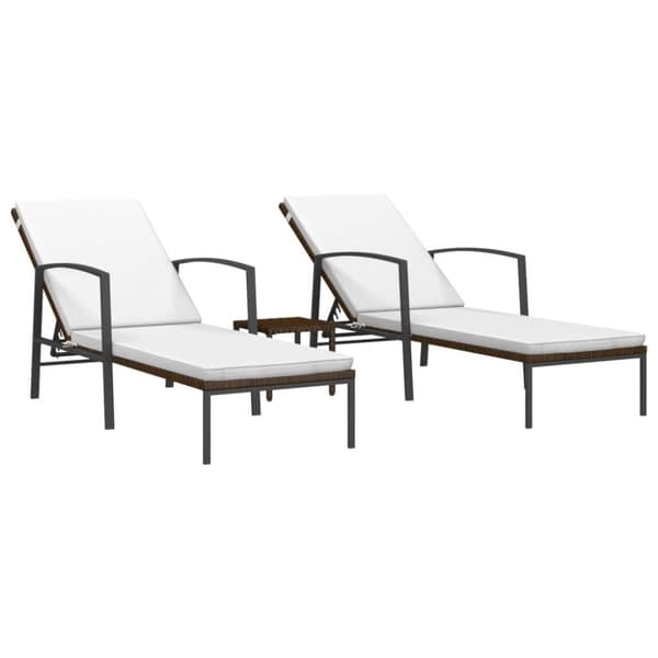 vidaXL Solsängar 2 st med bord konstrotting brun
