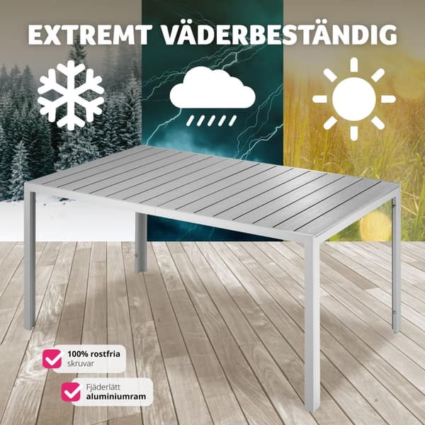 Trädgårdsbord i aluminium Bianca höjdjusterbara fötter 150x90x74,5cm - silver/grå