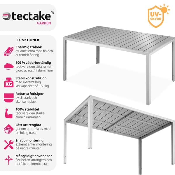 Trädgårdsbord i aluminium Bianca höjdjusterbara fötter 150x90x74,5cm - silver/grå