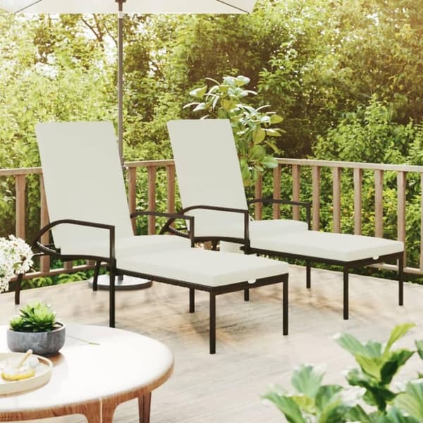 vidaXL liggestole 2 stk. med fodskammel polyrattan brun