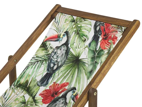 Uppsättning av 2 Solstolar Ljust Akaciaträ Ram Flamingo Motiv Tyg Justerbar Hopfällbar