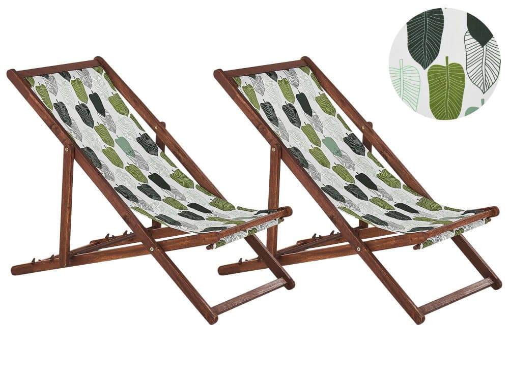 Set med 2 hopfällbara solstolar Mörkt trä Blommönster Flerfärgad ANZIO