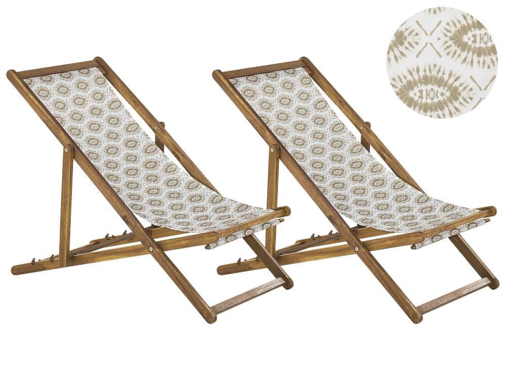 Set med 2 hopfällbara solstolar Ljust trä Beige ANZIO