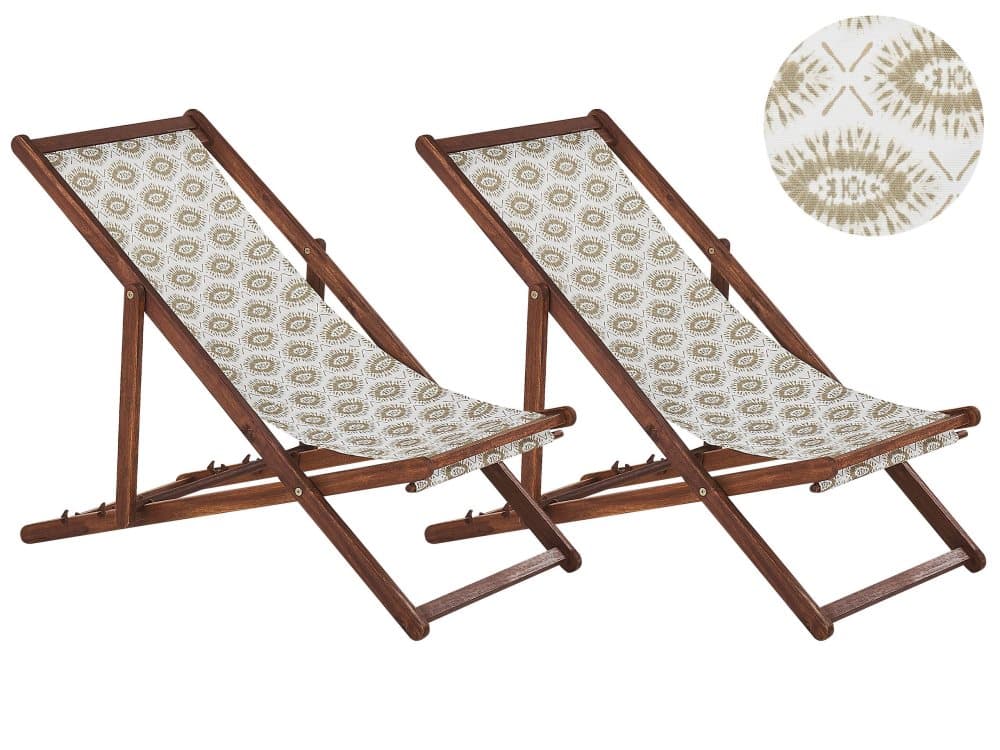 Set med 2 hopfällbara solstolar Mörkt Trä Beige ANZIO