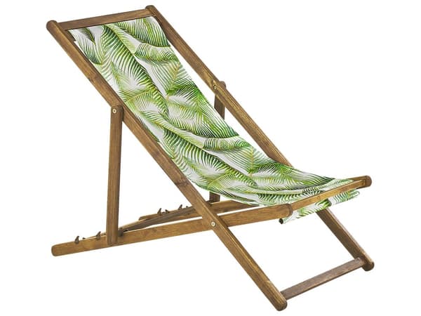 Uppsättning av 2 Solstolar Ljust Akaciaträ Ram Flamingo Motiv Tyg Justerbar Hopfällbar