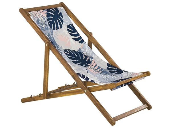 Uppsättning av 2 Solstolar Ljust Akaciaträ Ram Flamingo Motiv Tyg Justerbar Hopfällbar