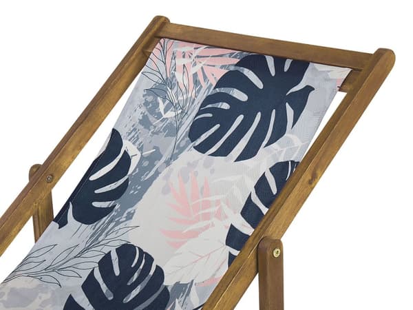 Uppsättning av 2 Solstolar Ljust Akaciaträ Ram Flamingo Motiv Tyg Justerbar Hopfällbar