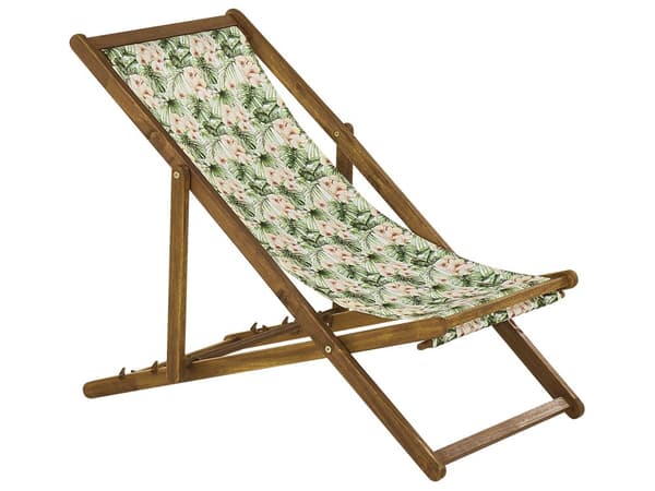 Uppsättning av 2 Solstolar Ljust Akaciaträ Ram Flamingo Motiv Tyg Justerbar Hopfällbar