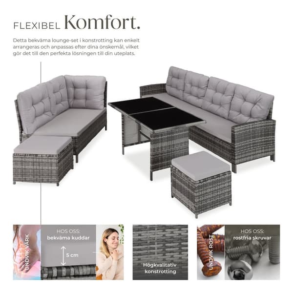 Loungeset/Loungegrupp Barletta i konstrotting - grå
