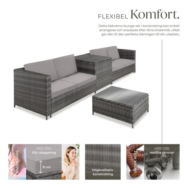 Loungeset/Loungegrupp Siena i konstrotting - grå/ljusgrå
