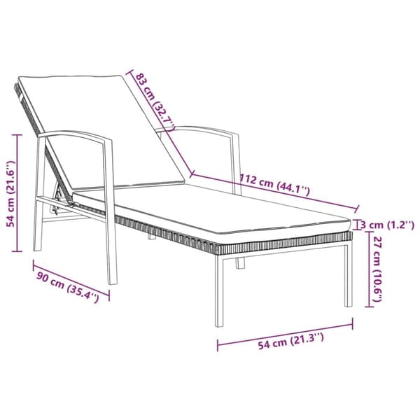 vidaXL liggestol med hynde polyrattan grå
