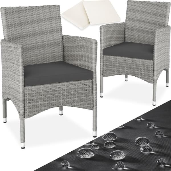 2 polyrattan havestole + hynder med 2 sæt betræk - lysegrå/creme