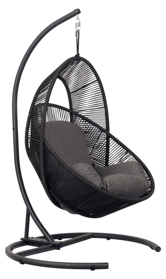 Tim loungemöbel hängmatta stol med kuddar svart.