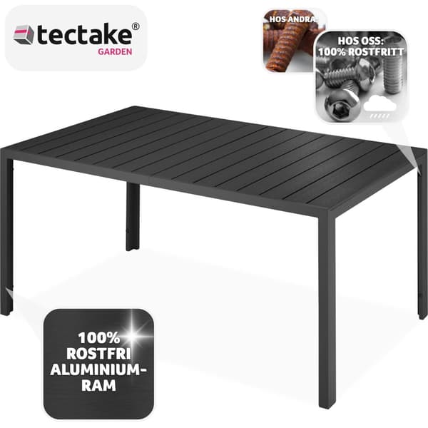 Trädgårdsbord i aluminium Bianca höjdjusterbara fötter 150x90x74,5cm - svart/svart