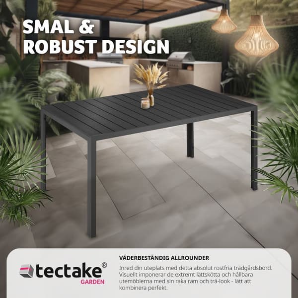 Trädgårdsbord i aluminium Bianca höjdjusterbara fötter 150x90x74,5cm - svart/svart