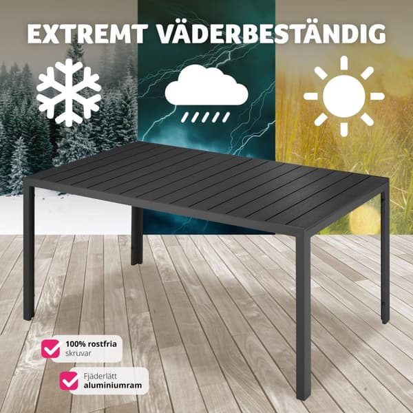 Trädgårdsbord i aluminium Bianca höjdjusterbara fötter 150x90x74,5cm - svart/svart