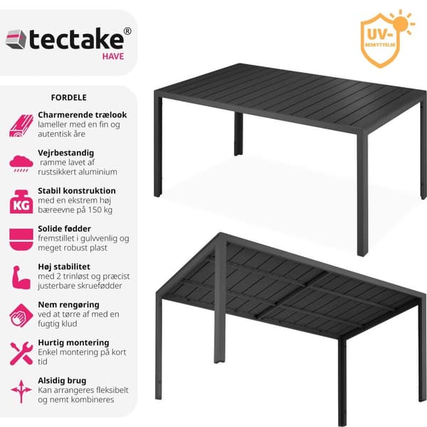 Havebord Bianca 150x90x74,5cm - sort/sort