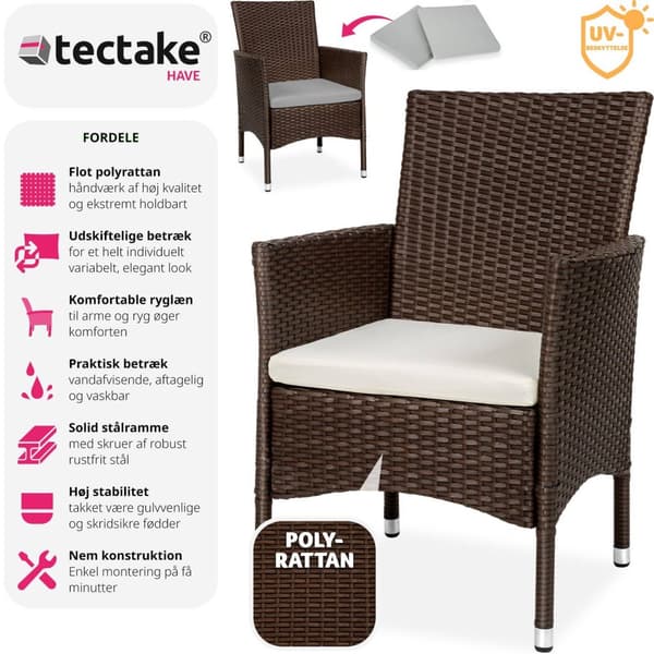 2 polyrattan havestole + hynder med 2 sæt betræk - brun/beige