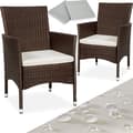 Miniatyrbillede 1 af 8: 2 polyrattan havestole + hynder med 2 sæt betræk - brun/beige