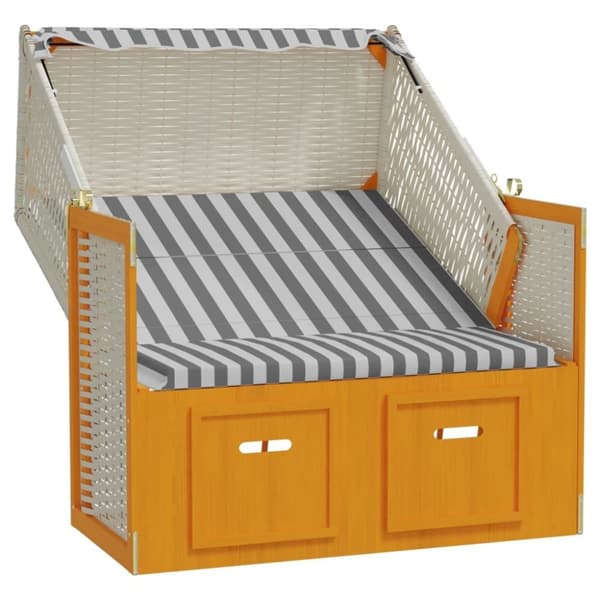 vidaXL Strandkorg med tak konstrottning och massivt trä vit & grå