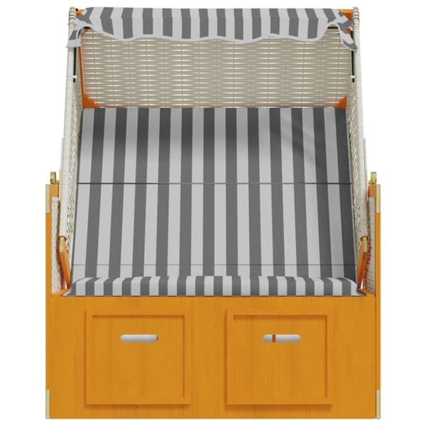 vidaXL Strandkorg med tak konstrottning och massivt trä vit & grå