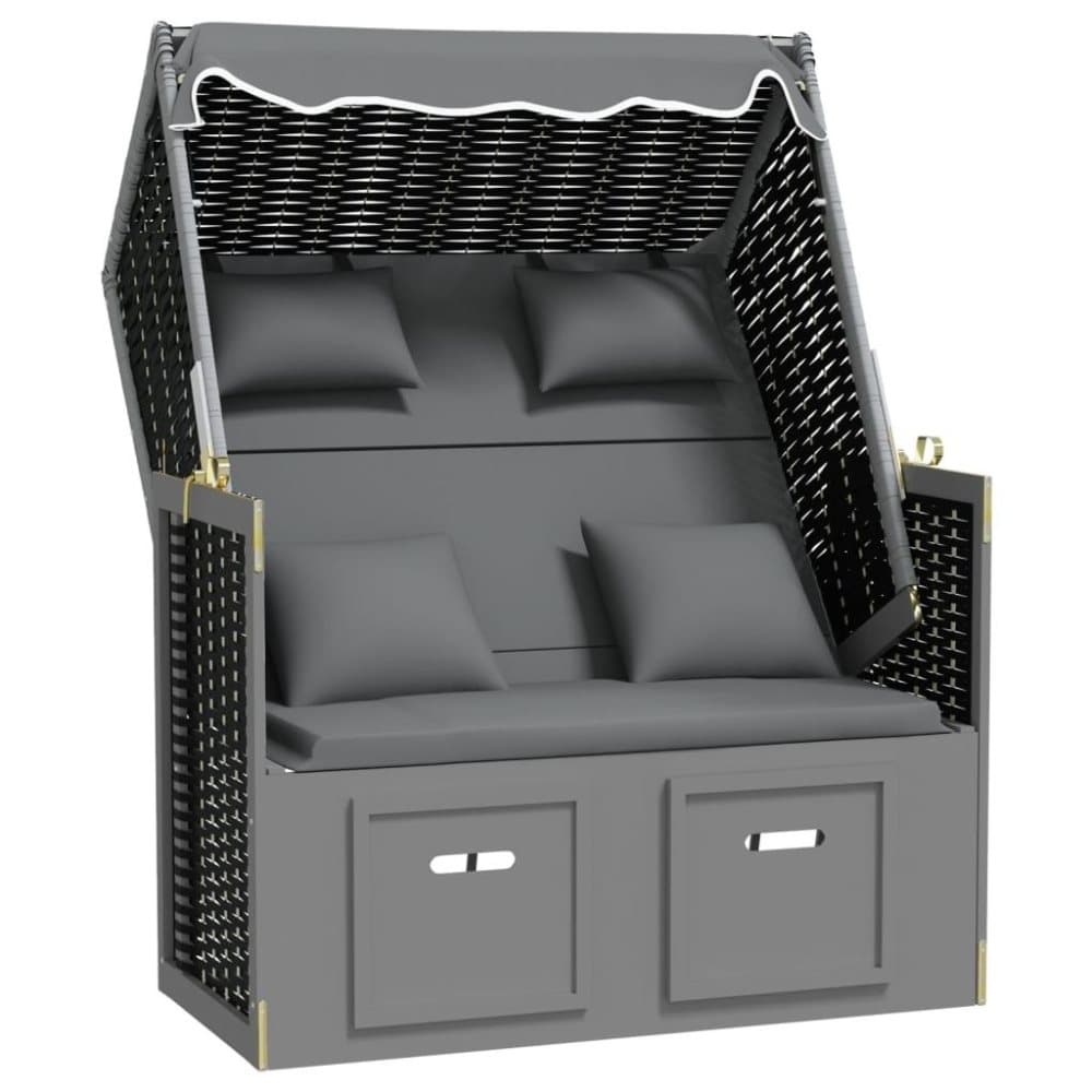 vidaXL Strandkorg med dyna konstrotting och massivt trä antracit&svart