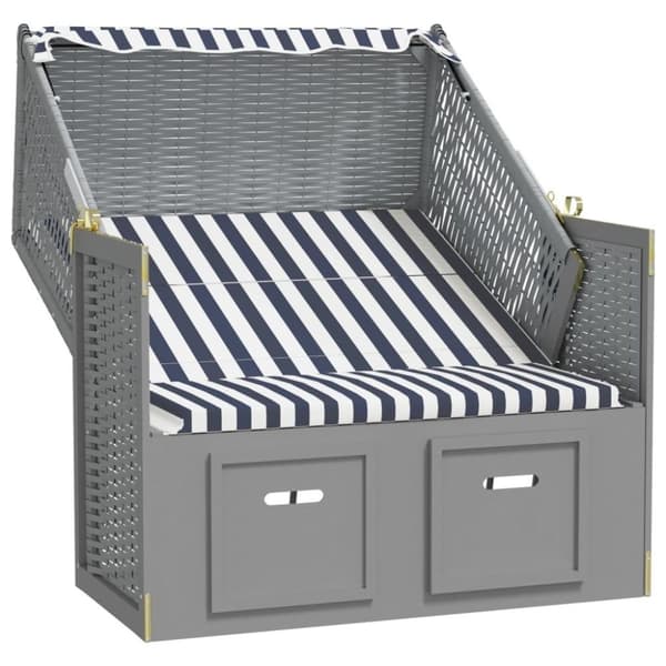 vidaXL strandkurv med baldakin polyrattan og massivt blå rød og hvid