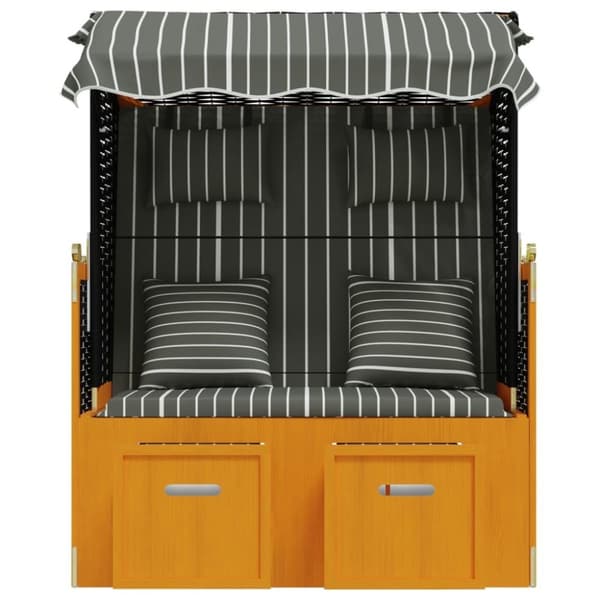 vidaXL strandkurv med hynder polyrattan og massivt træ sort og grå