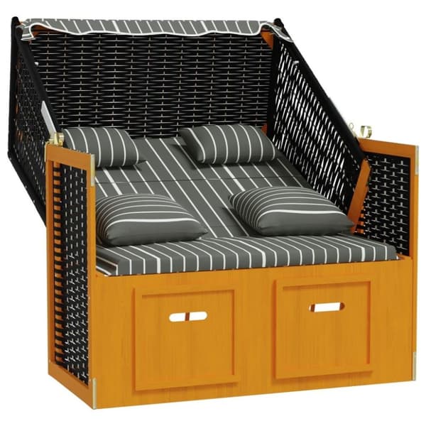 vidaXL strandkurv med hynder polyrattan og massivt træ sort og grå