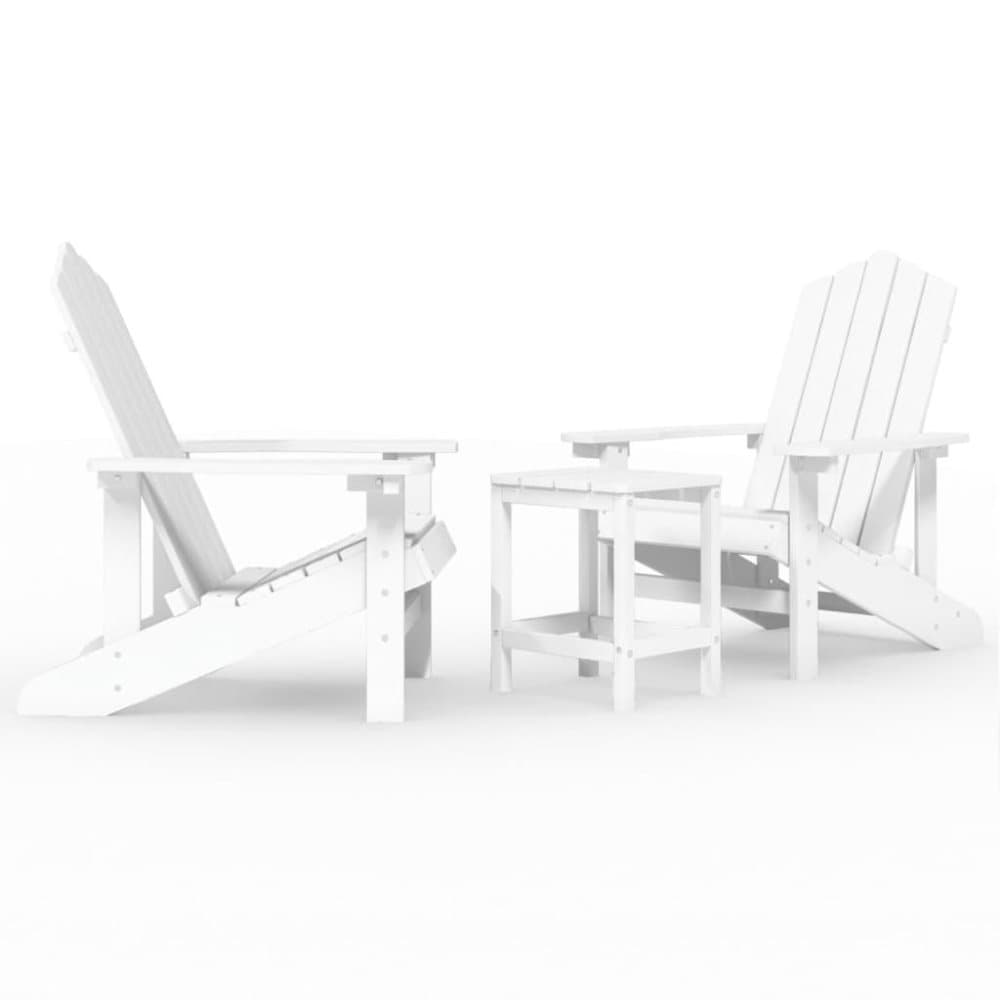 vidaXL Däckstolar för trädgården med bord HDPE vit