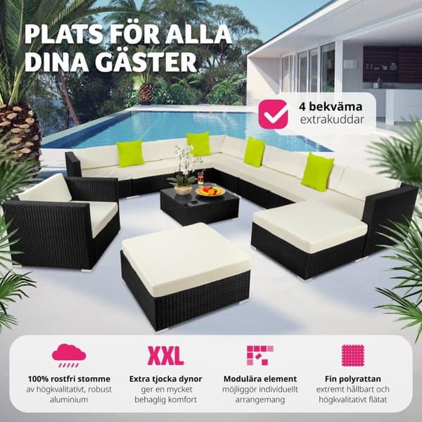 Loungeset/Loungegrupp Las Vegas i konstrotting - svart