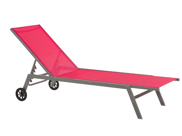 Solsäng Röd Svart Stålram Ställbart Ryggstöd med Hjul Modern Design
