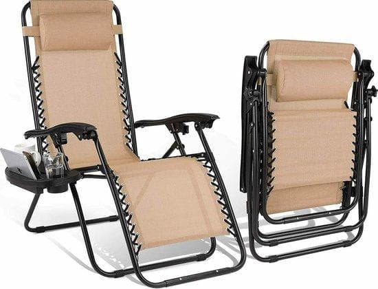 Lounge stol set utanför - kollapsad solstol - bord och stol set trädgård - kopphållare - trädgård set justerbar - uteplats lounge set - inklusive kudd