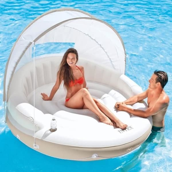 INTEX Lounge Caribbean Pool uppblåsbar madrass med solskydd och dryckeshållare